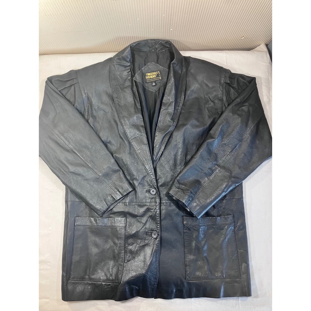 Fingerhut‎ Fashions Vintage Black Leather Blazer Jacket Womens Large L Korea
